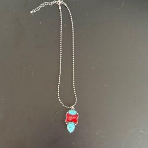 Chic Red and Silver Necklace with Turquoise Accent